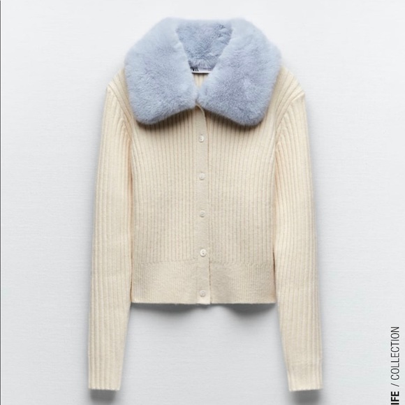 FAUX FUR COLLAR KNIT CARDIGAN - Picture 9 of 13